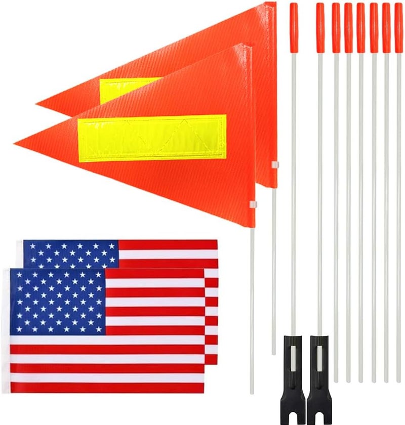 Uelfbaby 2 Pcs Bike Safety Flag with Pole, 6-Feet Adjustable Height Heavy Duty Fiberglass Pole Polyester Tear-Resistant Waterproof Safety Flags (Reflective Strip And American Flag) - Image 1